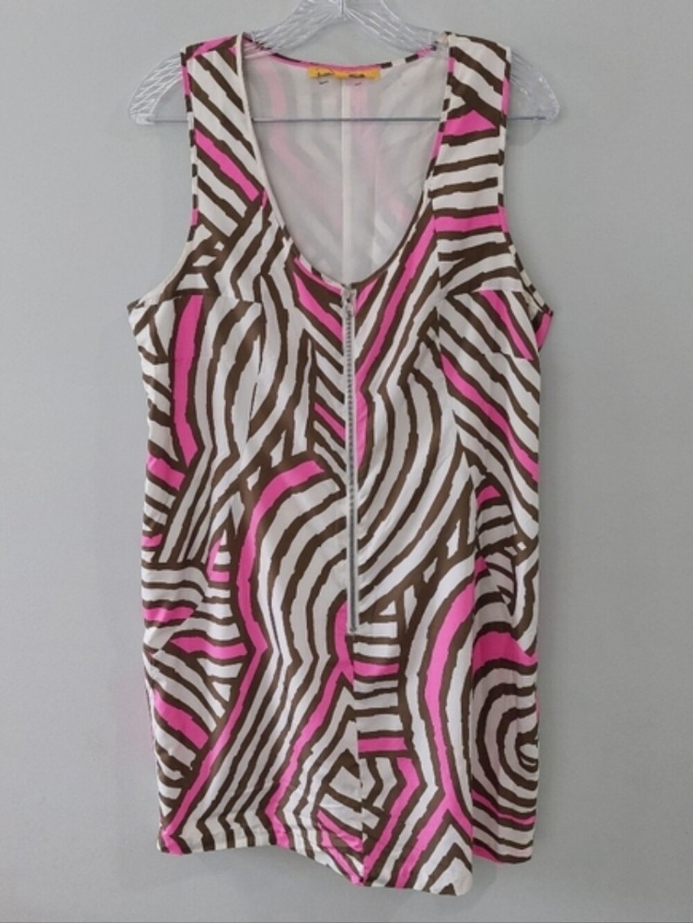 Walter By Walter Baker Mini Dress Large Pink Brown White Scoop Neck Sleeveless